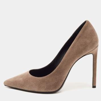 Pre Owned Saint Laurent Grey Suede Pointed Toe Platform Pumps Size 37