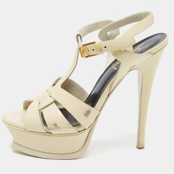 Pre Owned Saint Laurent Cream Patent Leather Tribute Sandals Size 35