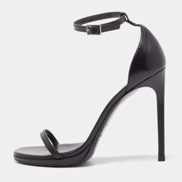Pre Owned Saint Laurent Black Leather Jane Ankle Strap Sandals Size 37