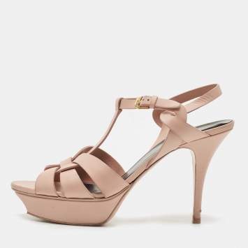 Pre Owned Saint Laurent Light Pink Leather Tribute Sandals Size 41