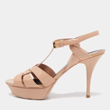 Pre Owned Saint Laurent Pink Patent Leather Tribute Platform Ankle Strap Sandals Size 40