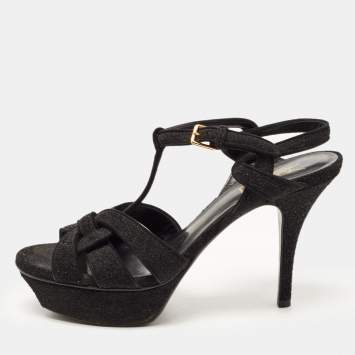 Pre Owned Saint Laurent Black Suede Tribute Sandals Size 38