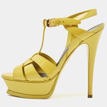 Pre Owned Saint Laurent Yellow Patent Leather Tribute Sandals Size 36