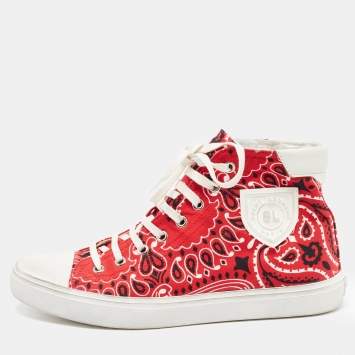 Pre Owned Saint Laurent Paris Red Floral Printed Canvas High Top Sneakers Size 38