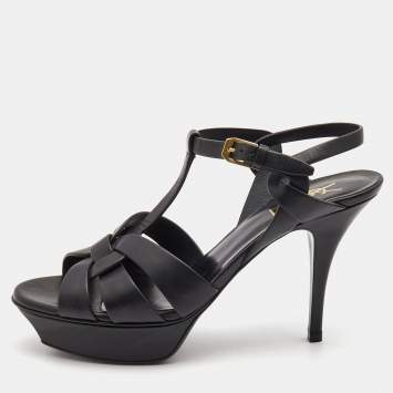 مملوكة مسبقًا Saint Laurent Black Leather Tribute Sandals Size 39