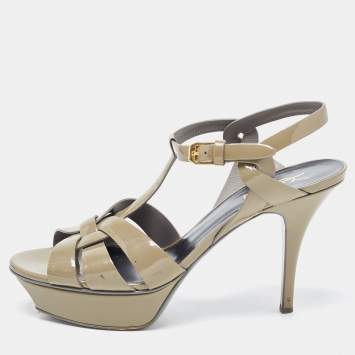Pre Owned Saint Laurent Green Patent Tribute Platform Sandals Size 39