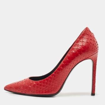 Pre Owned Saint Laurent Red Python Anja Pumps Size 37