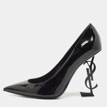 Pre Owned Saint Laurent Black Patent Opyum Pointed Toe Pumps Size 38
