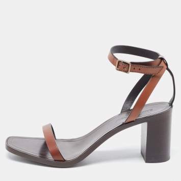 Pre Owned Saint Laurent Brown Leather Ankle Strap  Sandals Size 38.5