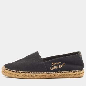 Pre Owned Saint Laurent Black Canvas Espadrille Fats Size 38.5