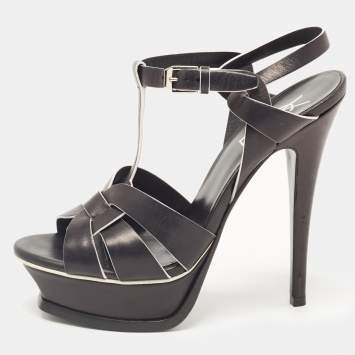 Pre Owned Saint Laurent Black Leather Tribute Sandals Size 36