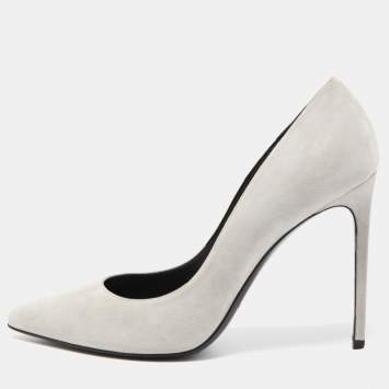 Pre Owned Saint Laurent Grey Suede Anja Pointed Toe Pumps Size 39.5
