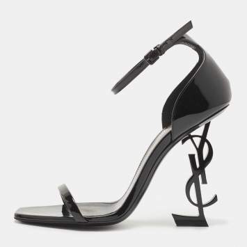 Saint Laurent Black Patent Leather Opyum Ankle Strap Sandals Size 37