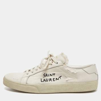 Pre Owned Saint Laurent Off White Canvas and Leather Court Classic Low Top Sneakers Size 40