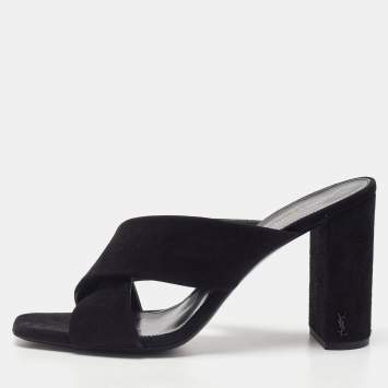مملوكة مسبقًا Saint Laurent Black Suede Loulou Slide Sandals Size 41