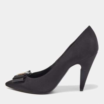 Pre Owned Saint Laurent Black Canvas Pointed Toe Pumps Size 36.5