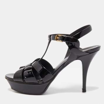 Pre Owned Saint Laurent Black Patent Leather Tribute Platform Sandals Size 38