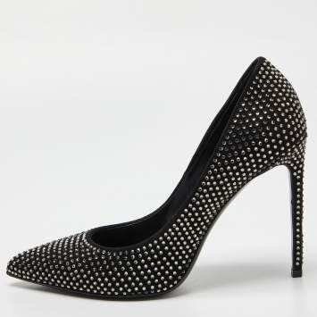 Pre Owned Saint Laurent Black Suede Crystal Embellished Pointed Pumps Size 38
