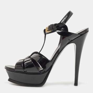 Pre Owned Saint Laurent Black Patent Leather Tribute Sandals Size 38