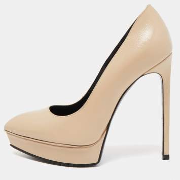 Pre Owned Saint Laurent Beige Textured Leather Janis Pumps Size 36