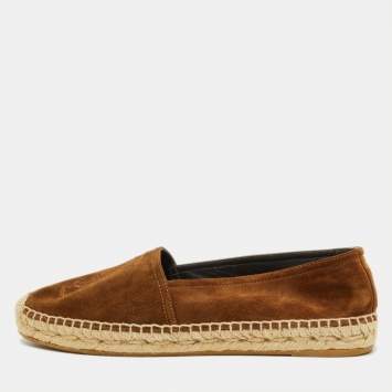 Pre Owned Saint Laurent Brown Suede Cassandra Espadrilles Slip On Loafers Size 37.5