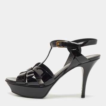 Pre Owned Saint Laurent Black Patent Leather Tribute  Sandals Size 38