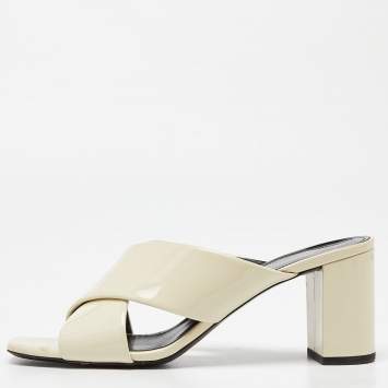 Pre Owned Saint Laurent Off White Patent Leather Loulou Criss Cross Mules Size 39