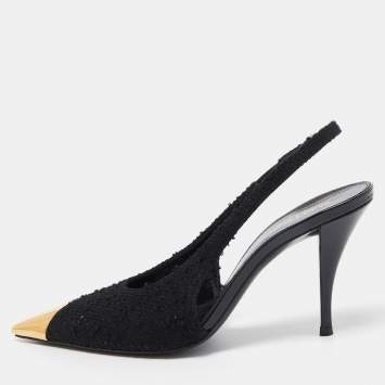 Pre Owned Saint Laurent Black Tweed Vesper Slingback Pumps Size 38