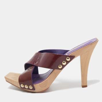 مملوكة مسبقًا Saint Laurent Purple Patent Leather Slide Sandals Size 38