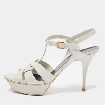 Pre Owned Saint Laurent White Leather Tribute Sandals Size 40