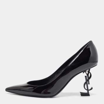 Pre Owned Saint Laurent Black Patent Opyum Pointed Toe Pumps Size 38