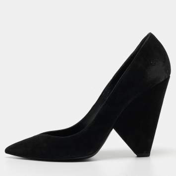Pre Owned Saint Laurent Black Suede Wedge Pumps Size 40