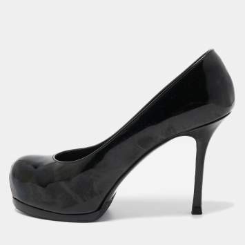 Pre Owned Saint Laurent Black Patent Leather Tribtoo Platform Pumps Size 37.5
