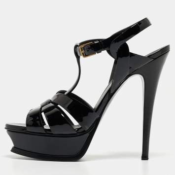 Saint Laurent Black Patent Leather Tribute Sandals Size 38