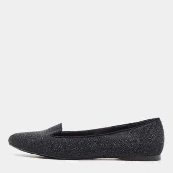 Yves Saint Laurent Black Glitter Suede Ballet Flats Size 37.5
