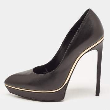 Pre Owned Saint Laurent Black  Leather  Janis Pointed Toe Platform Pumps Size 39