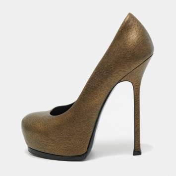 Pre Owned Saint Laurent Two Tone Textured Leather Tribtoo Pumps Size 37