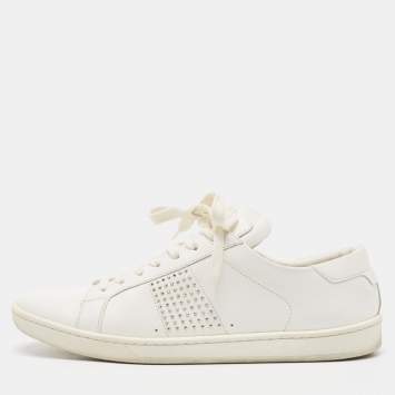 Pre Owned Saint Laurent White Leather Crystal Embellished Low Top Sneakers Size 39