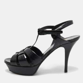 Pre Owned Saint Laurent  Black Leather Tribute  Ankle Strap Sandals Size 39