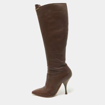 Pre Owned Saint Laurent  Brown Leather Knee Length Boots Size 38