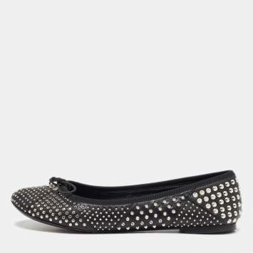 مملوكة مسبقًا Saint Laurent Black Leather Studded Ballet Flats Size 38
