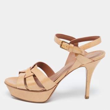 Pre Owned Saint Laurent Brown Patent Tribute Sandals Size 36