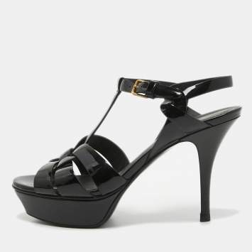 Saint Laurent Black Patent Leather Tribute Sandals Size 36