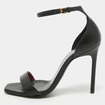 Pre Owned Saint Laurent Black Leather Amber Sandals Size 35.5