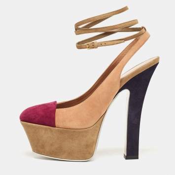 Pre Owned Yves Saint Laurent Multicolor Suede Ankle Strap Pumps Size 37