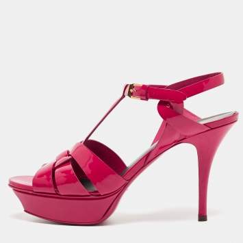 Pre Owned Saint Laurent Pink Patent Leather Tribute Sandals Size 39.5
