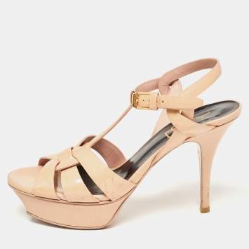 Pre Owned Saint Laurent Beige Patent Leather Tribute Sandals Size 36
