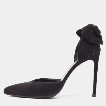 Pre Owned Saint Laurent Black Suede Bow D'orsay Pumps Size 37.5