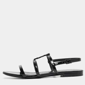 Pre Owned Saint Laurent Black Patent Leather Cassandra Flat Sandals Size 36