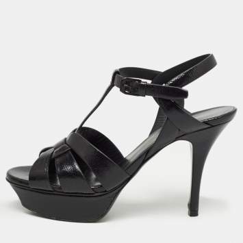 Pre Owned Saint Laurent Black Leather Tribute Sandals Size 37